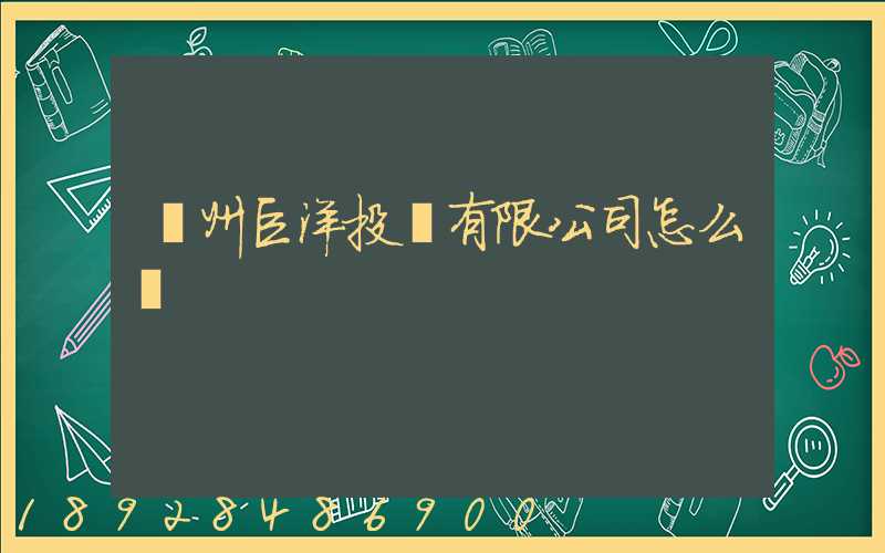 瀘州巨洋投資有限公司怎么樣